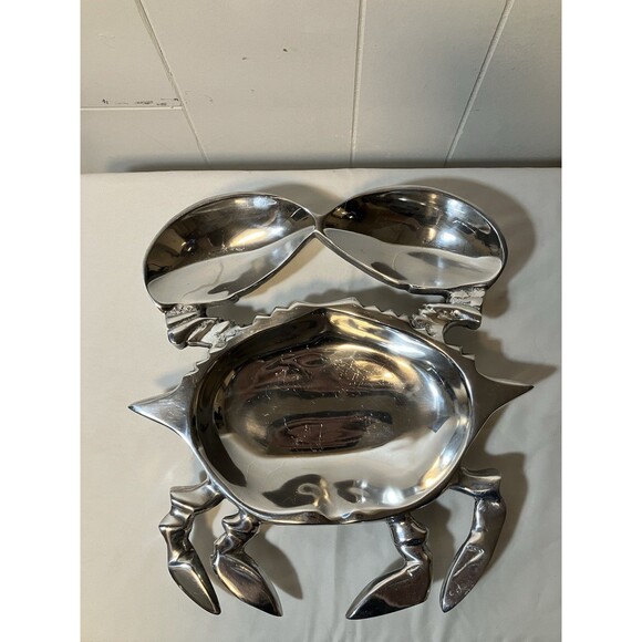 Polished Aluminum Crab Serving Dish Seafood Appetizers Canapes Chip n Dips 11” - Picture 1 of 4